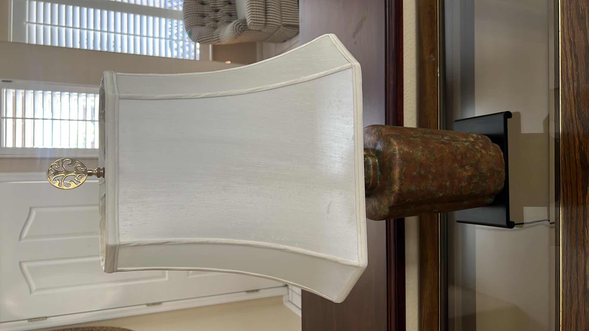 Photo 1 of CERAMIC TABLE LAMP ON BLACK WOOD BASE W SHADE H 31”