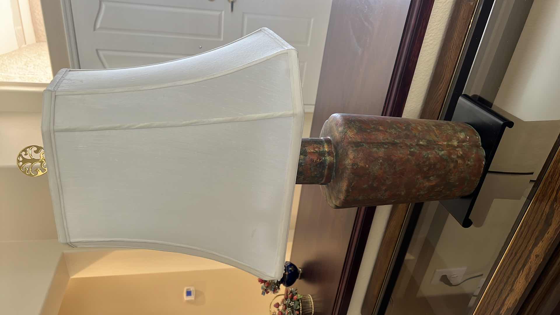 Photo 1 of CERAMIC TABLE LAMP ON BLACK WOOD BASE W SHADE H 31”