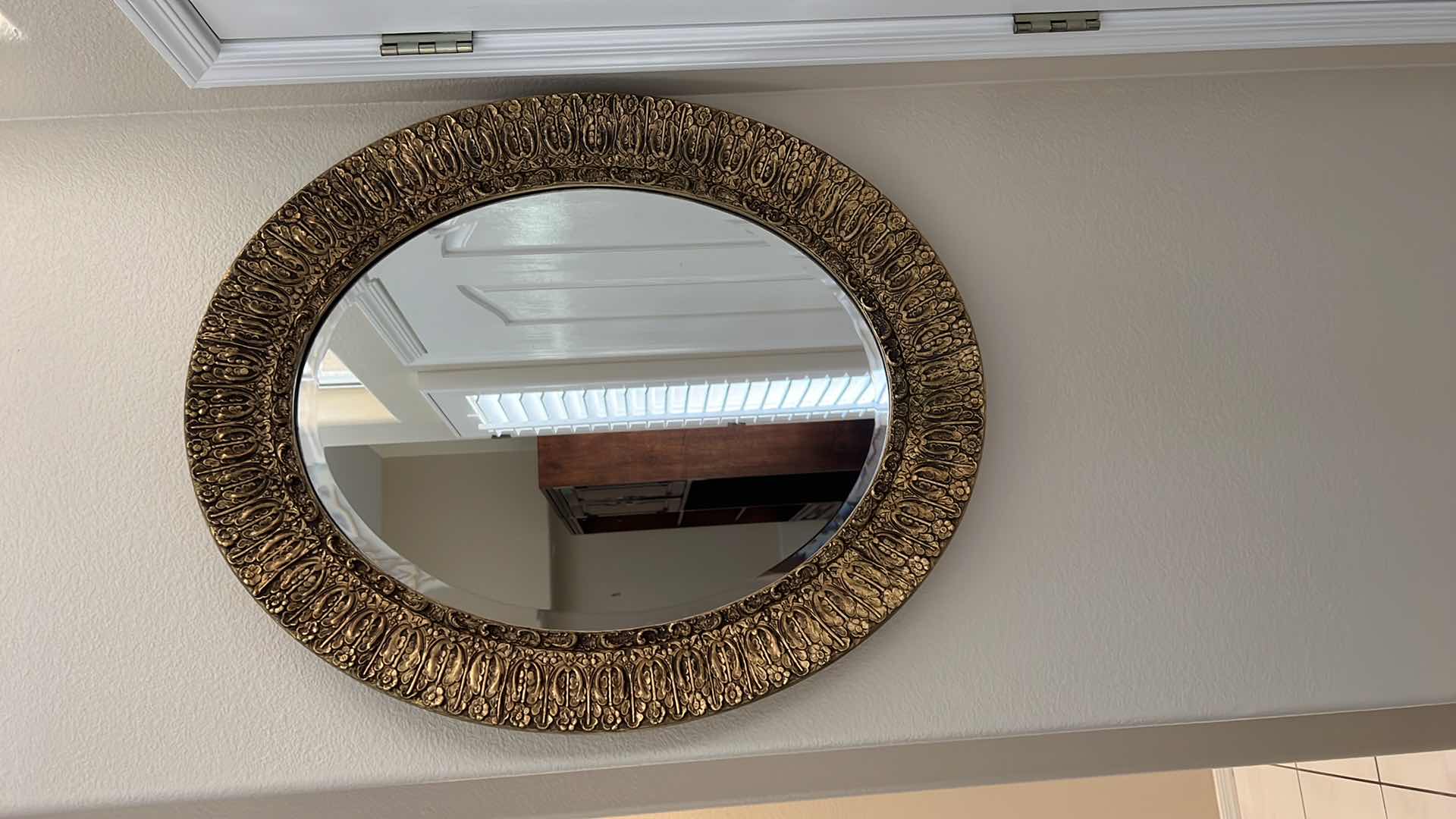 Photo 4 of VINTAGE GOLD ORNATE OVAL WALL MIRROR   30” x 36”