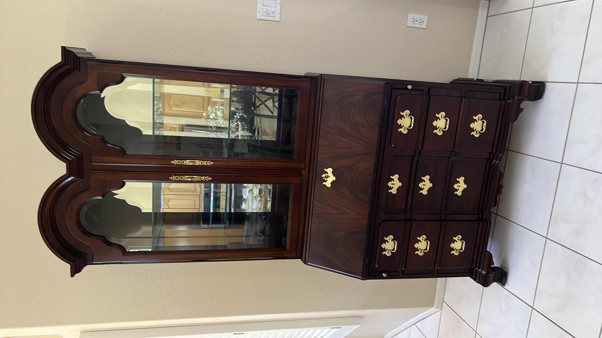 Photo 1 of THOMASVILLE CHIPPENDALE FLAME MAHOGANY SECRETARY DESK BOOKCASE 36” x 19” H84”