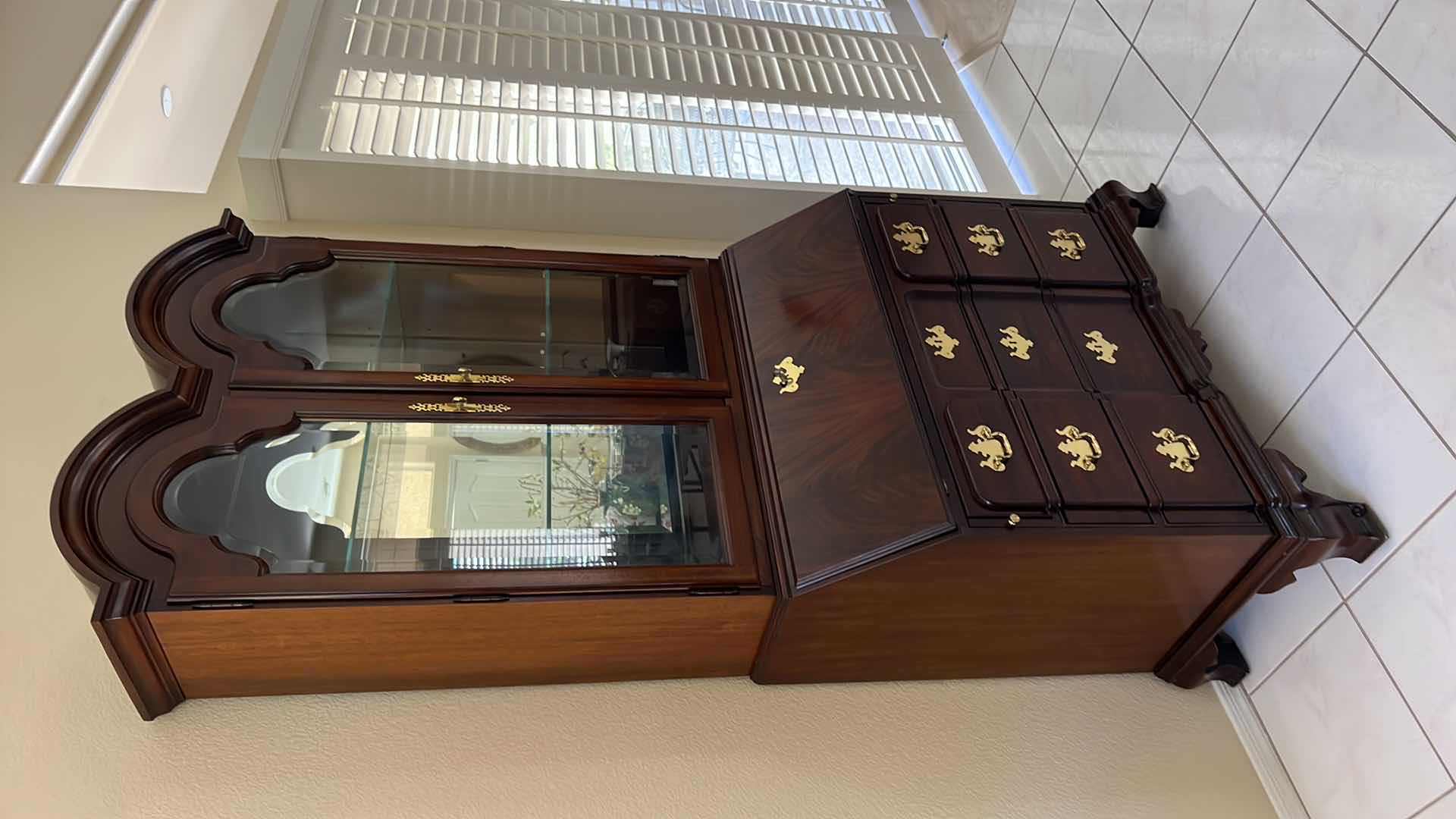 Photo 1 of THOMASVILLE CHIPPENDALE FLAME MAHOGANY SECRETARY DESK BOOKCASE 36” x 19” H84”