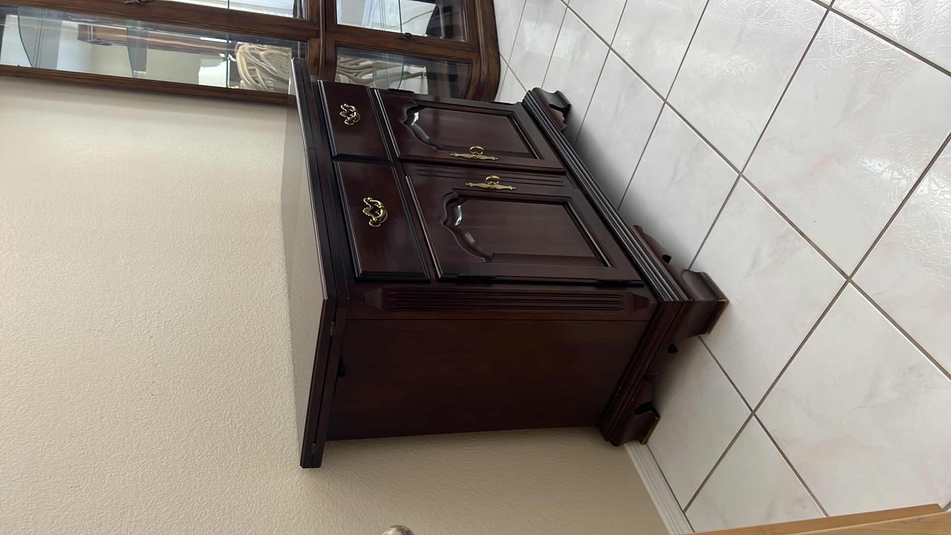 Photo 1 of THOMASVILLE MAHOGANY FOLD-OUT BUFFET W GOLD HARDWARE (FOLDED W40” UNFOLDED W80” x D18” H33”)