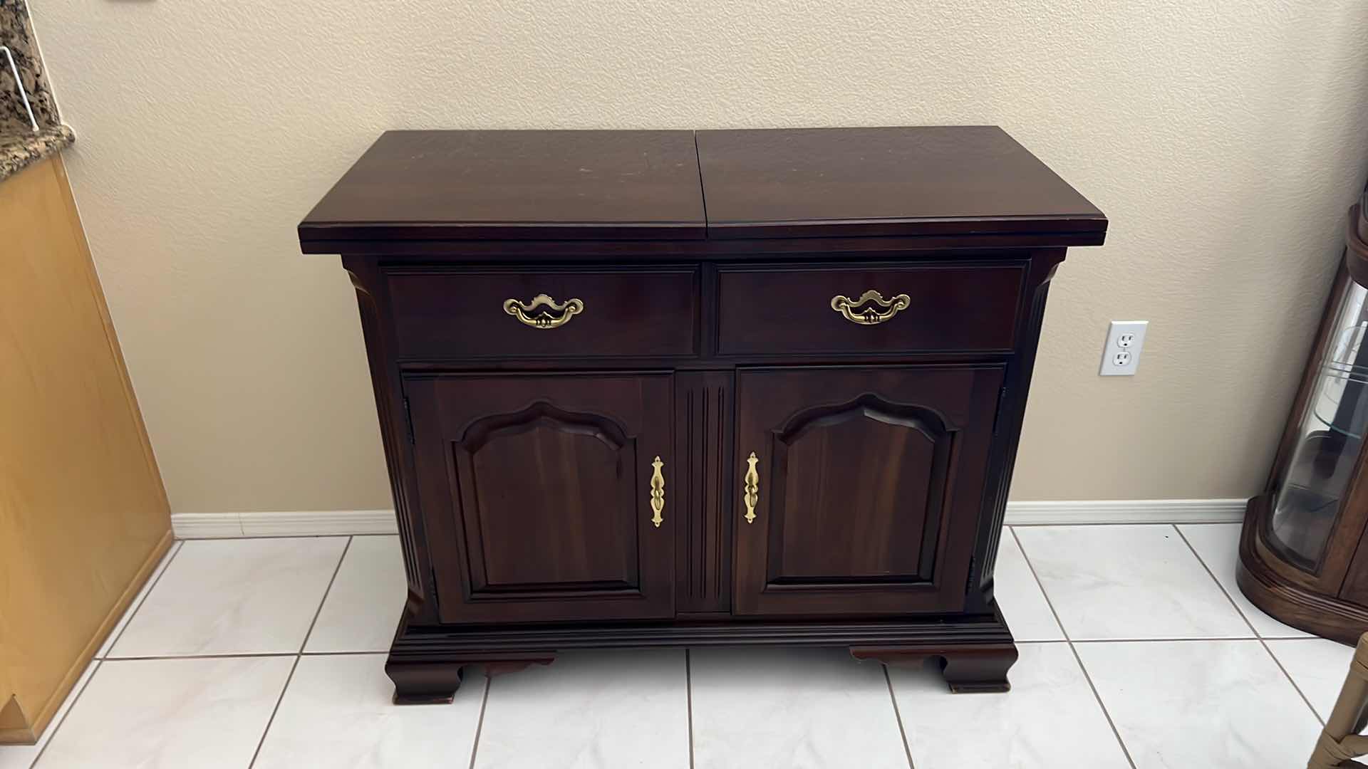 Photo 1 of THOMASVILLE MAHOGANY FOLD-OUT BUFFET W GOLD HARDWARE (FOLDED W40” UNFOLDED W80” x D18” H33”)