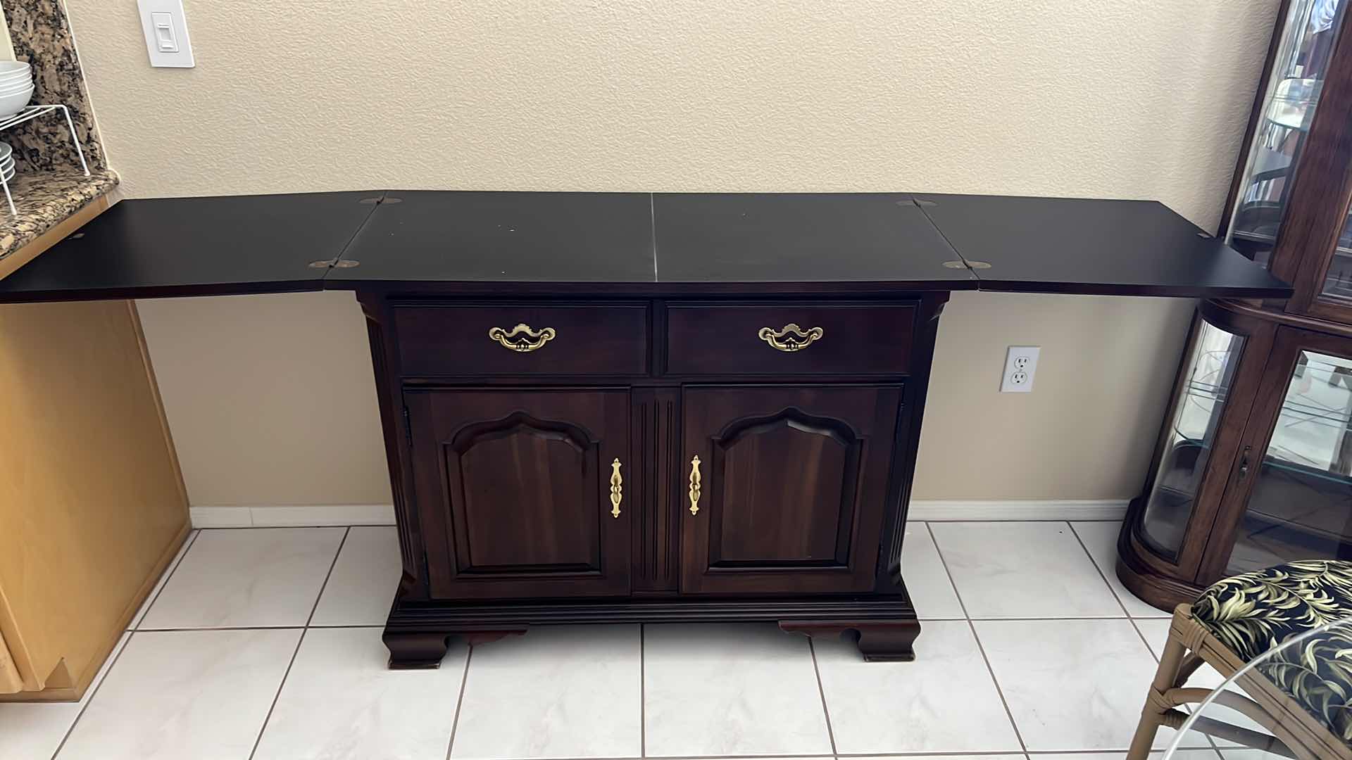 Photo 1 of THOMASVILLE MAHOGANY FOLD-OUT BUFFET W GOLD HARDWARE (FOLDED W40” UNFOLDED W80” x D18” H33”)