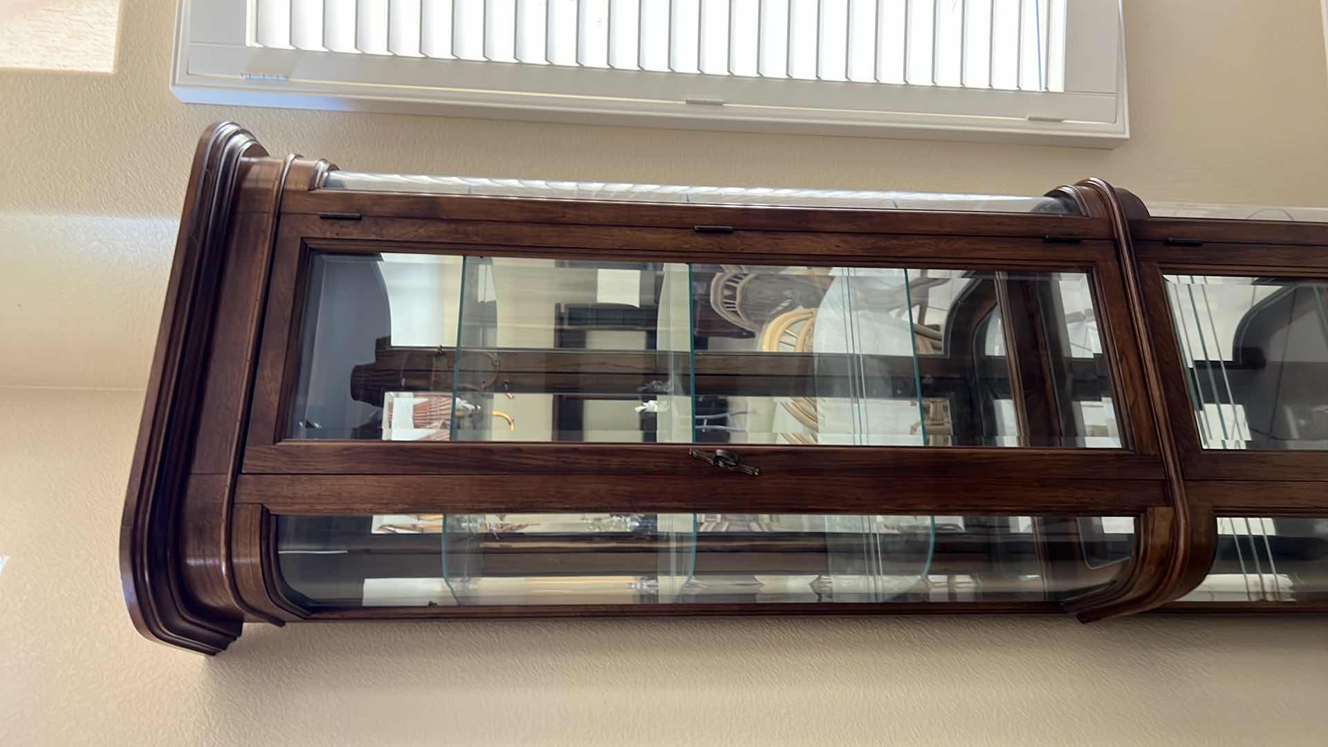 View 4 of VINTAGE MAHOGANY CURVED CURIO DISPLAY CABINET CABINET 26” x 12” H76”