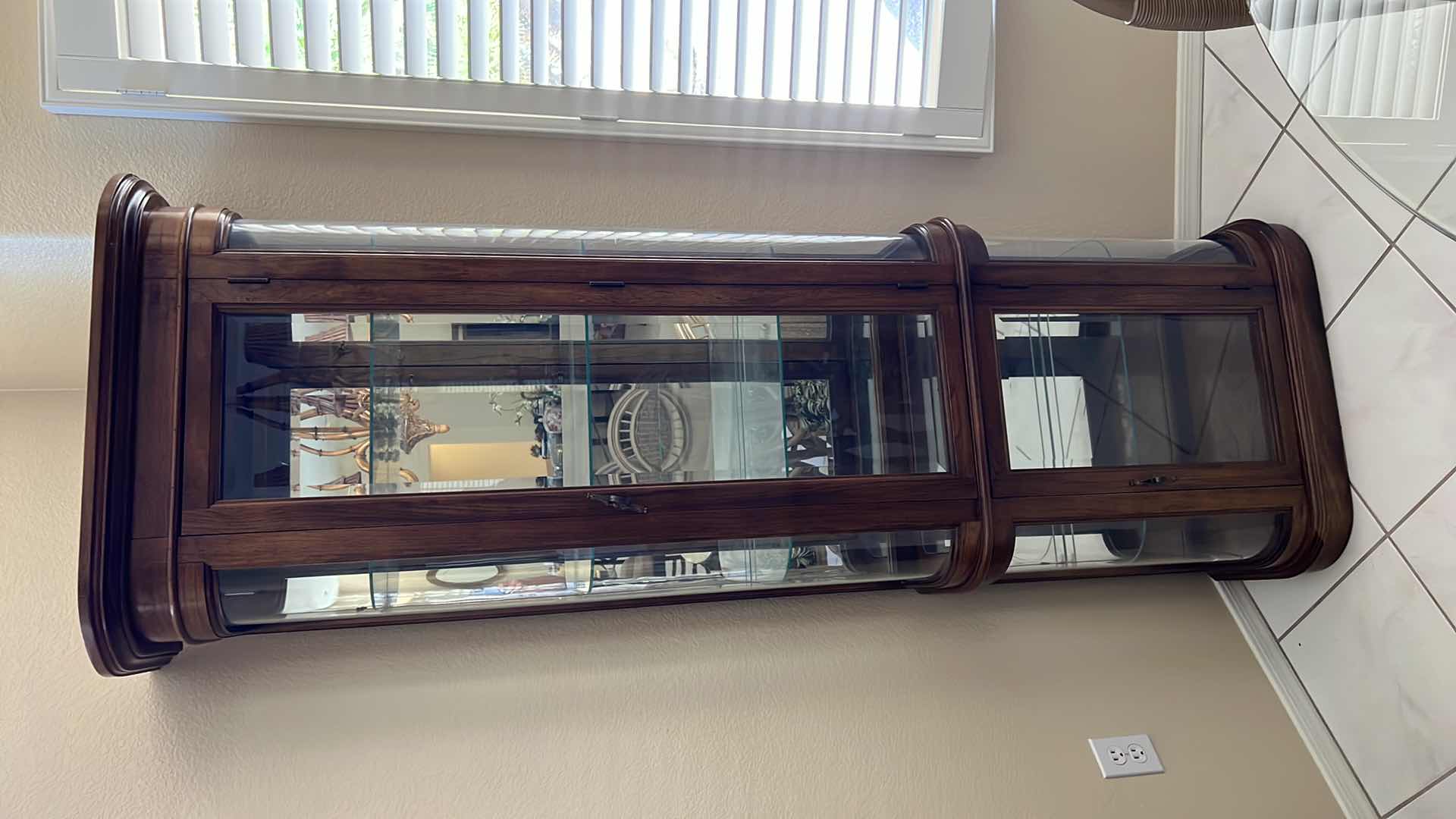 View 5 of VINTAGE MAHOGANY CURVED CURIO DISPLAY CABINET CABINET 26” x 12” H76”