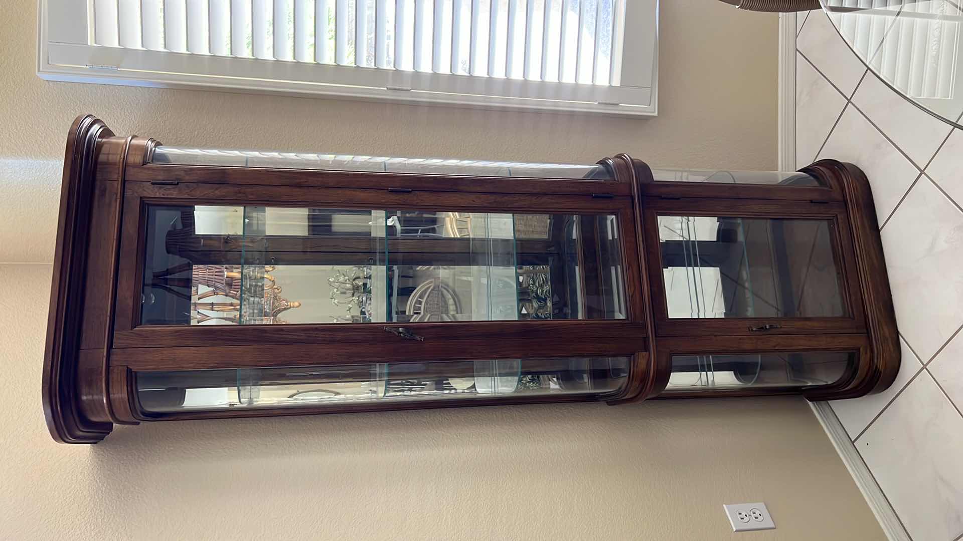 View 6 of VINTAGE MAHOGANY CURVED CURIO DISPLAY CABINET CABINET 26” x 12” H76”