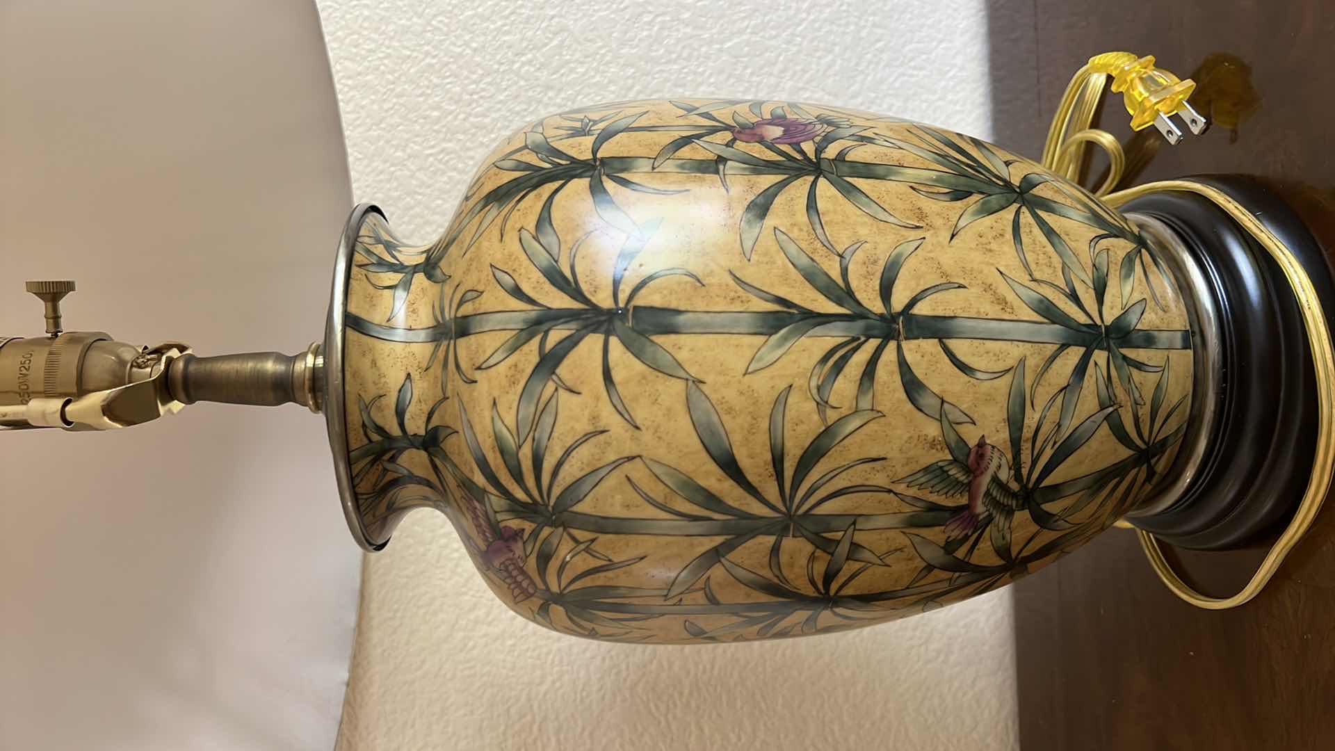 Photo 1 of PORCELAIN TABLE LAMP W PLEATED SHADE H28”