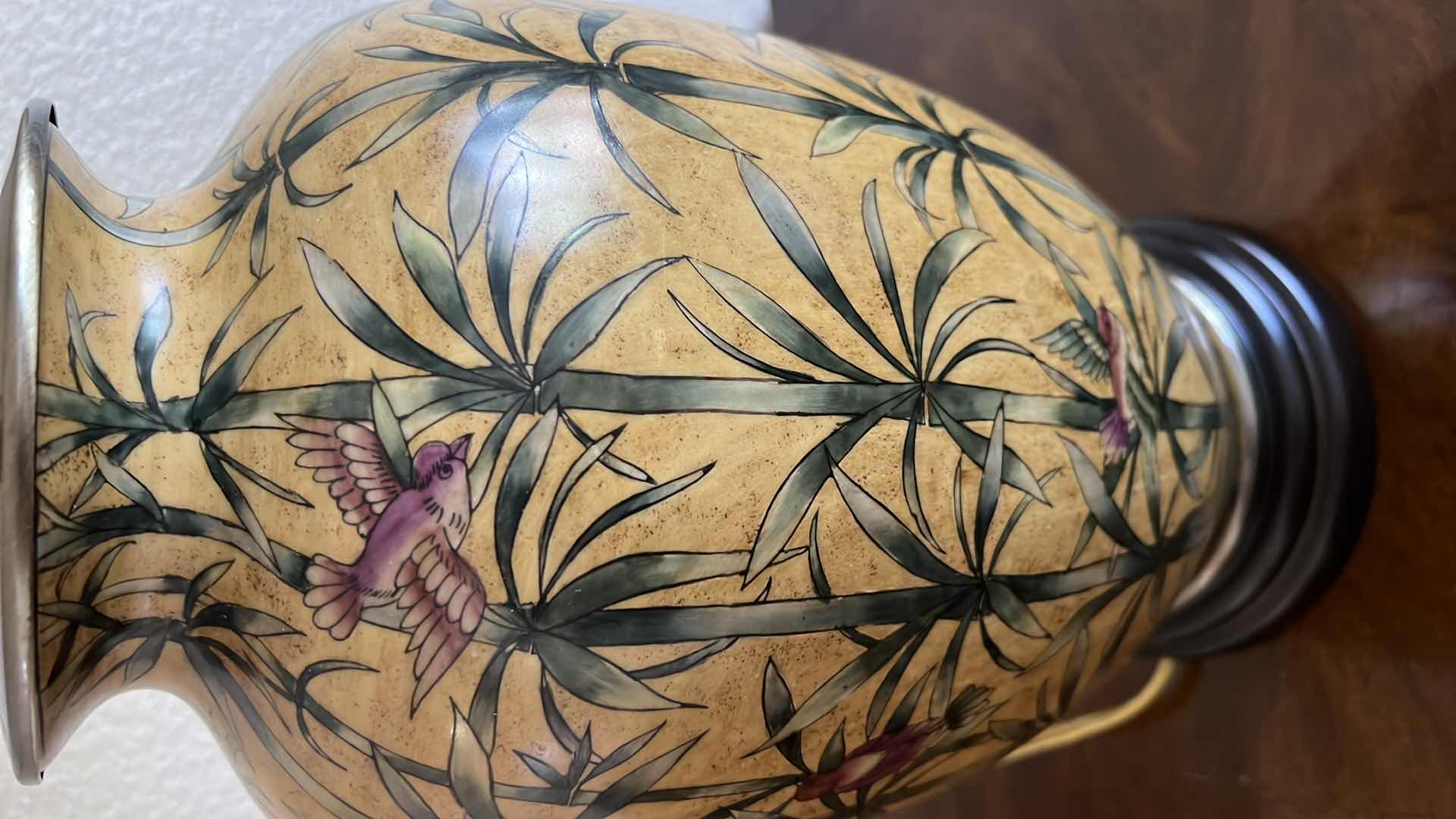 Photo 1 of PORCELAIN TABLE LAMP W PLEATED SHADE H28”