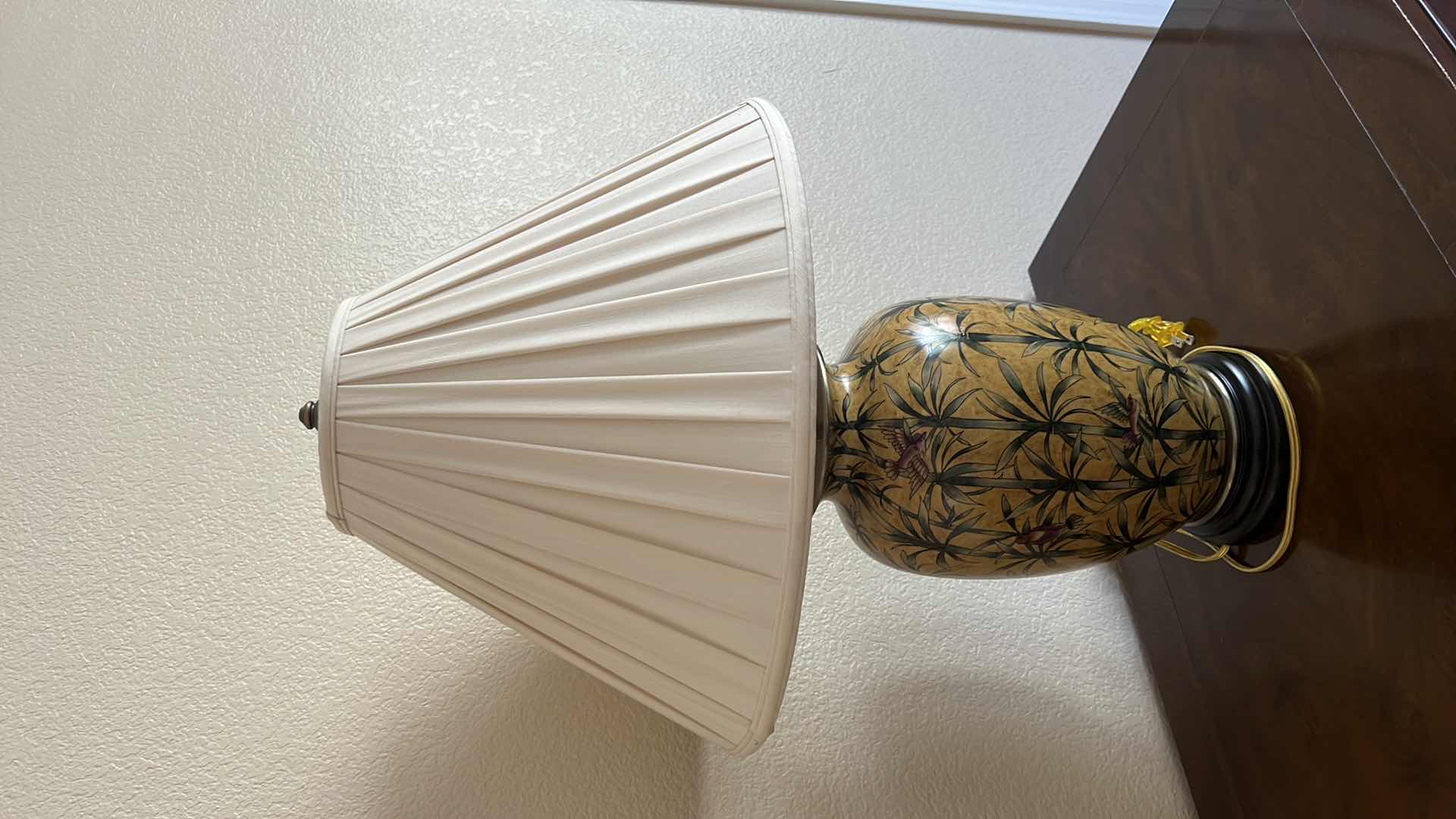 Photo 1 of PORCELAIN TABLE LAMP W PLEATED SHADE H28”