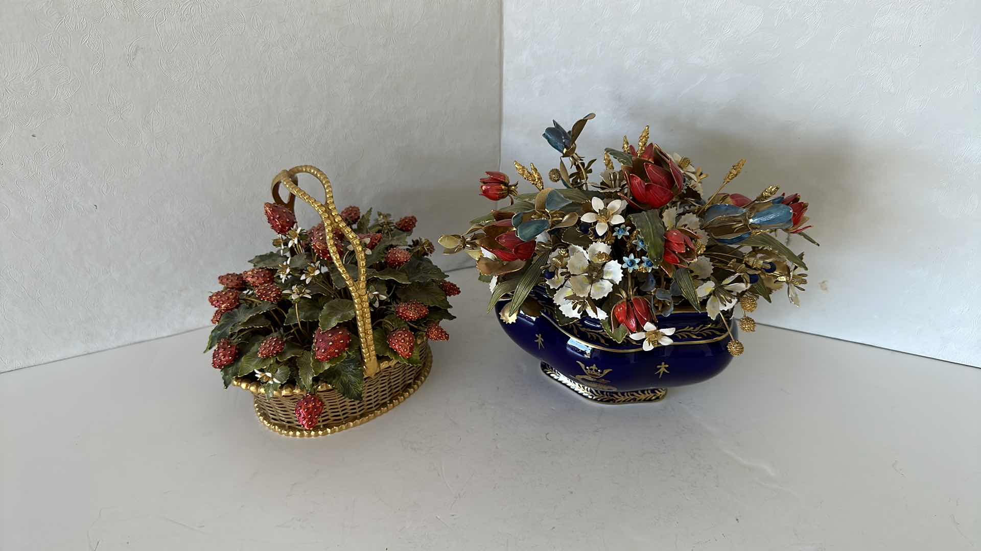 Photo 1 of 2- COLLECTIBLE METAL & PORCELAIN FLORAL ARRANGEMENTS