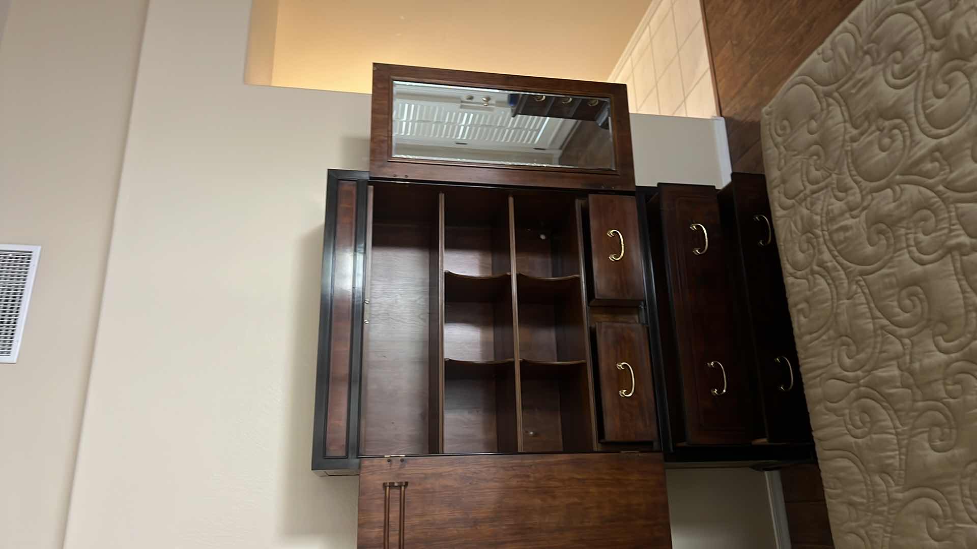 Photo 1 of VINTAGE HERITAGE MAHOGANY W BLACK CARVED DETAIL WARDROBE CABINET  44” x 18” H79”