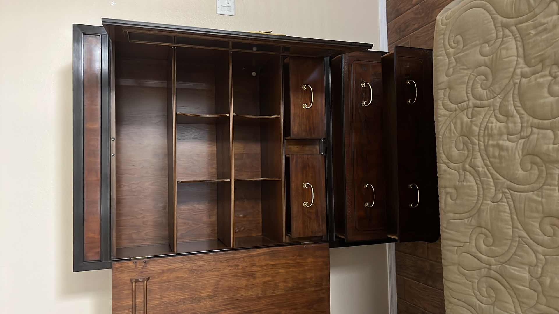 Photo 1 of VINTAGE HERITAGE MAHOGANY W BLACK CARVED DETAIL WARDROBE CABINET  44” x 18” H79”