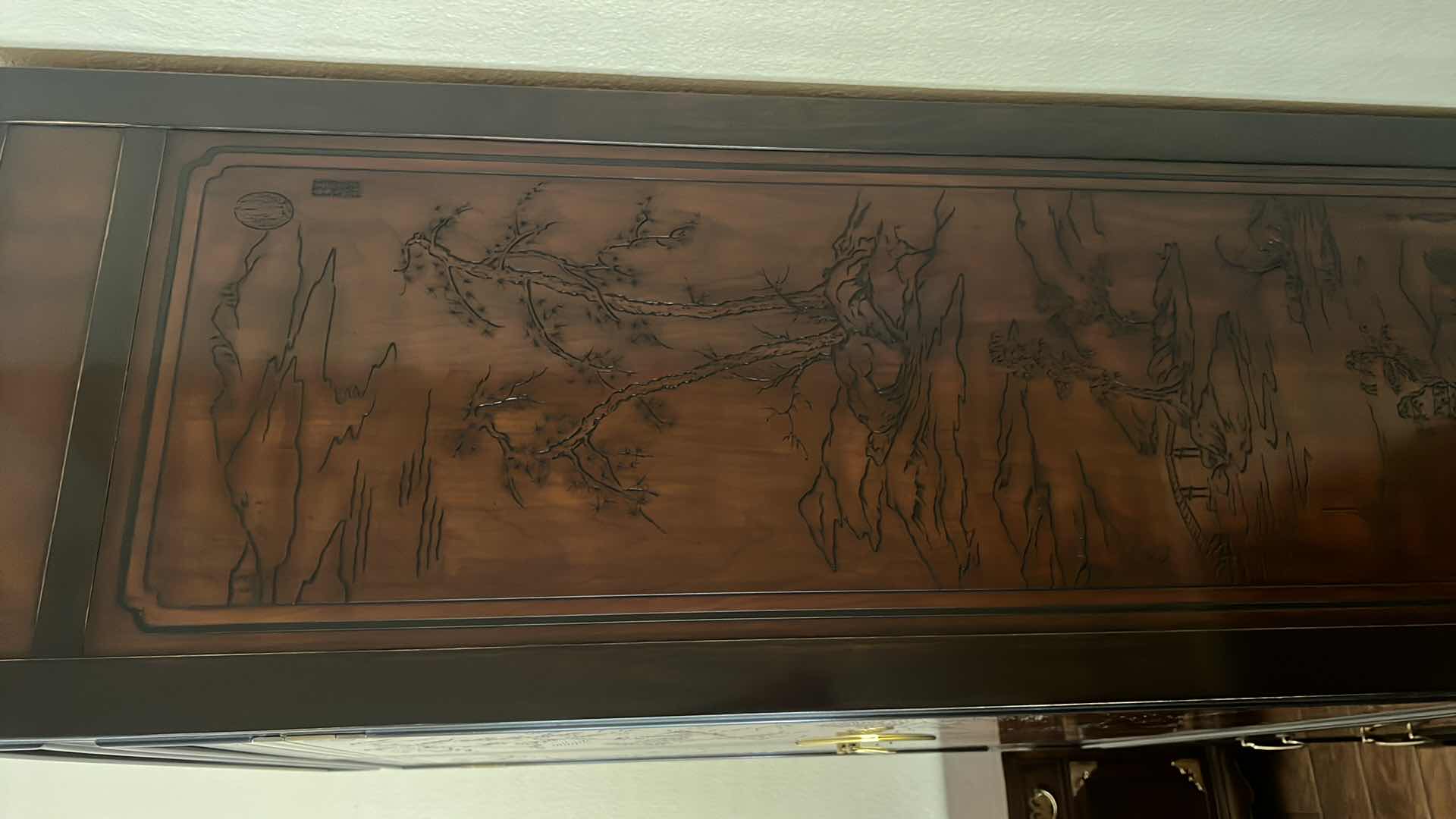 Photo 1 of VINTAGE HERITAGE MAHOGANY W BLACK CARVED DETAIL WARDROBE CABINET  44” x 18” H79”