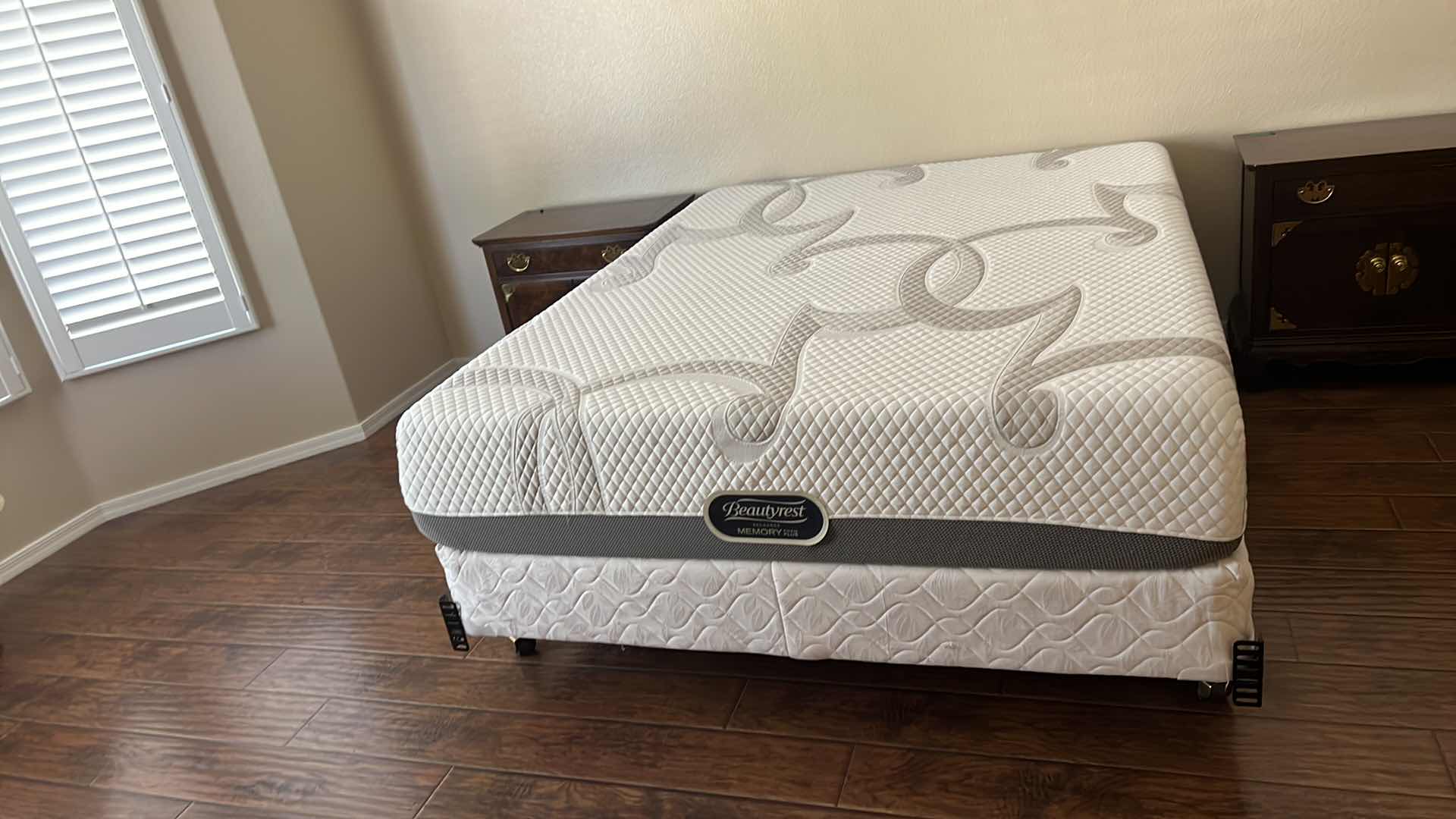 Photo 1 of QUEEN BEAUTYREST MEMORY FOAM PLUS MATTRESS SET W FRAME (EXCELLENT CONDITION)