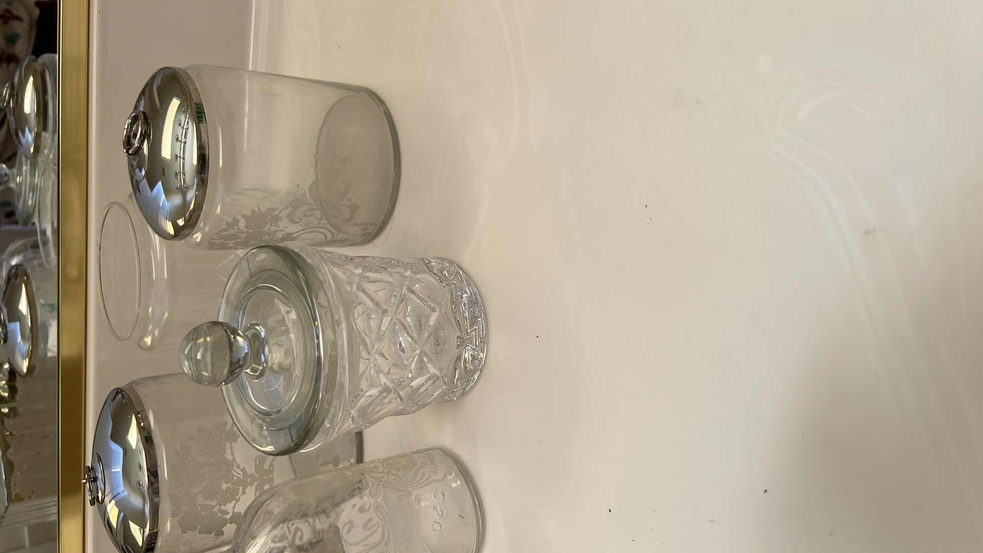 Photo 1 of 5-GLASS STORAGE JARS, SILVER TISSUE HOLDER