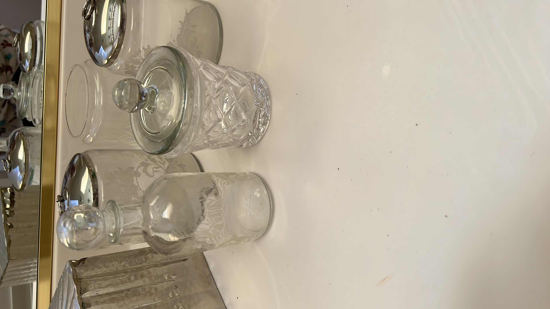 Photo 1 of 5-GLASS STORAGE JARS, SILVER TISSUE HOLDER