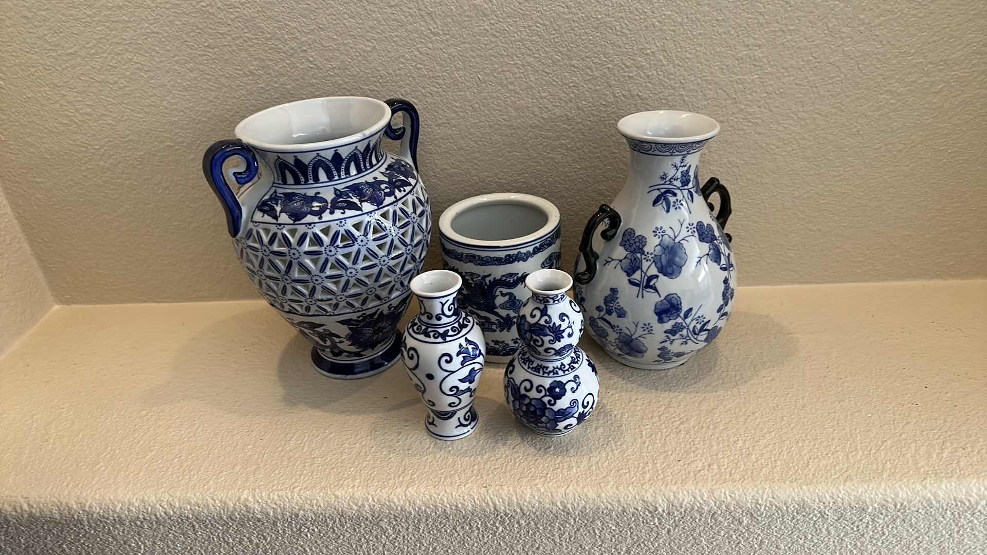 Photo 1 of 5-BLUE AND WHITE PORCELAIN VASES