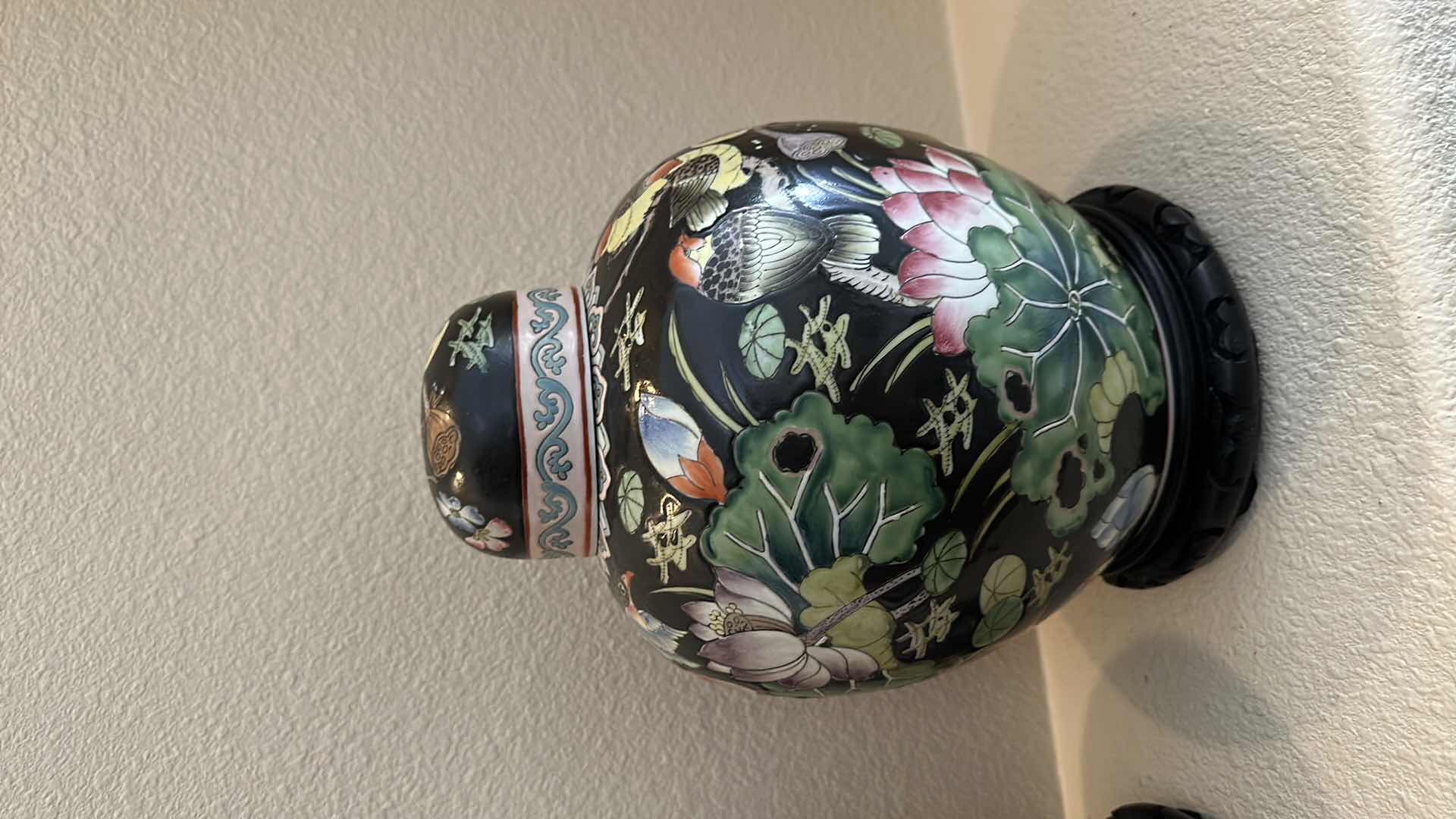 Photo 1 of PORCELAIN GINGER JAR & VASE ON WOOD STANDS