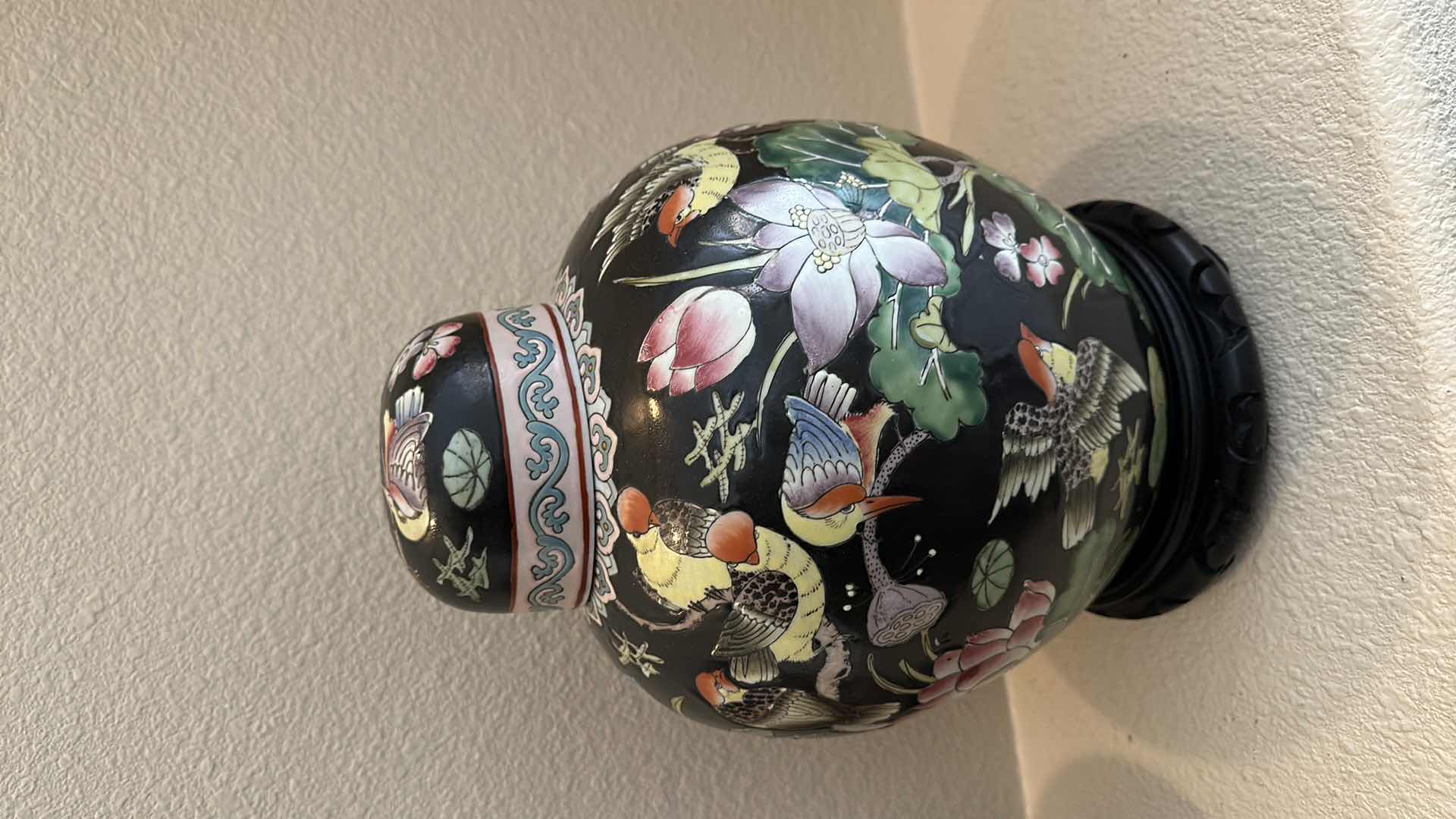 Photo 1 of PORCELAIN GINGER JAR & VASE ON WOOD STANDS