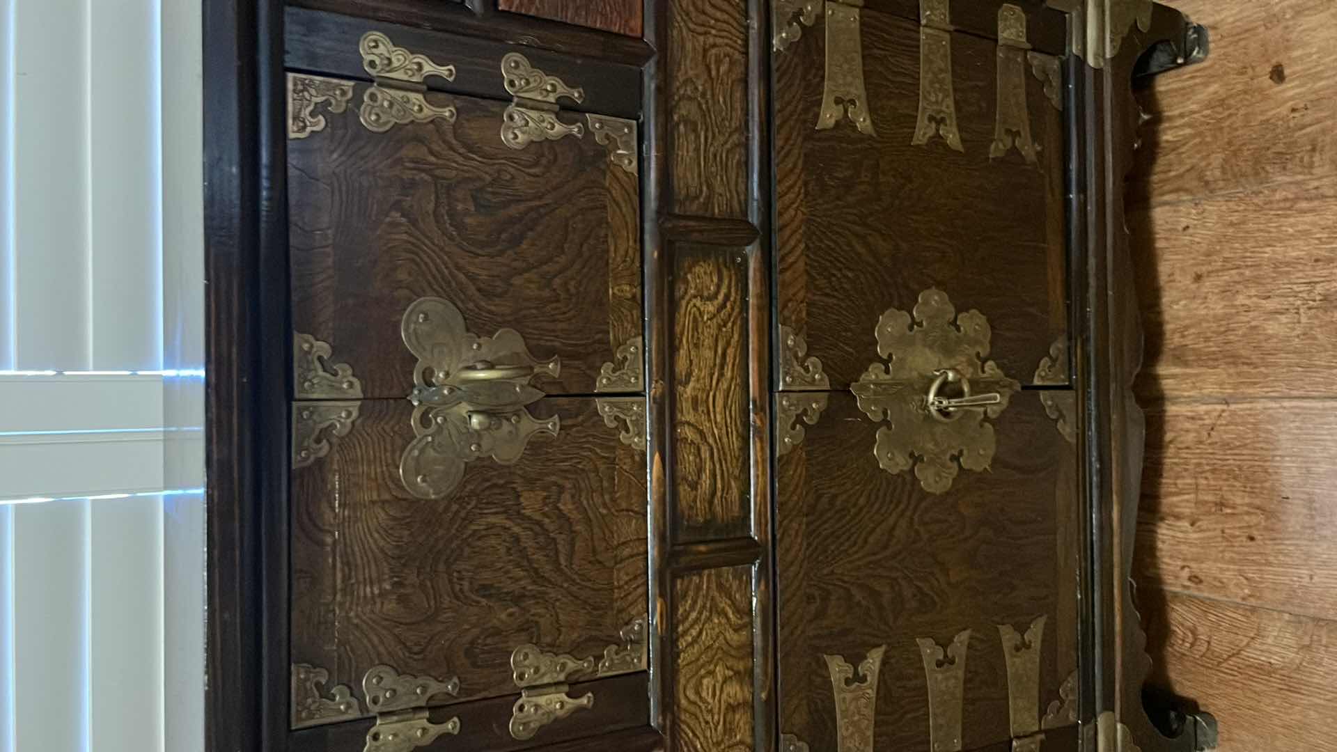 Photo 1 of VINTAGE WALNUT  ACCENT TABLE W BRASS TRIM   26” x 13” H28”