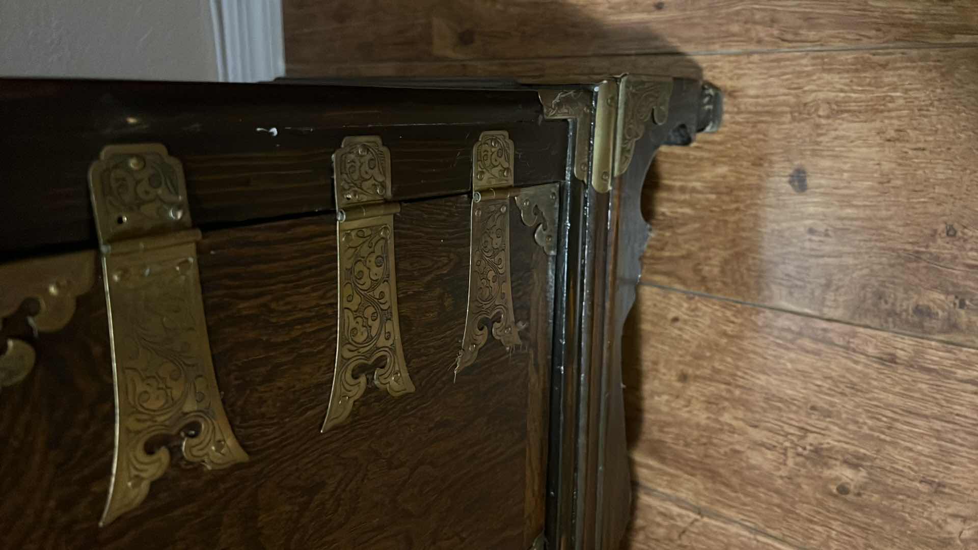 Photo 1 of VINTAGE WALNUT  ACCENT TABLE W BRASS TRIM   26” x 13” H28”