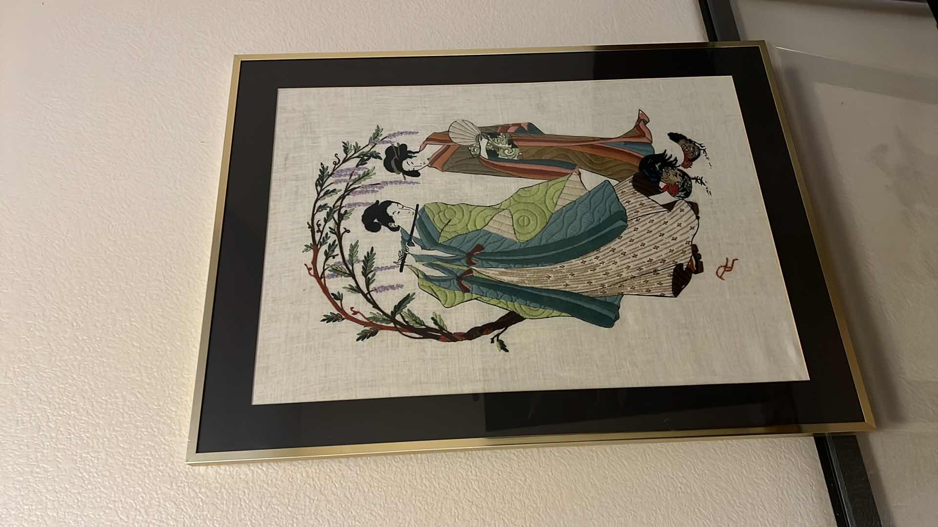 Photo 1 of FRAMED VINTAGE “GEISHA LADIES” CROSS-STITCHED ARTWORK 24” x 32”