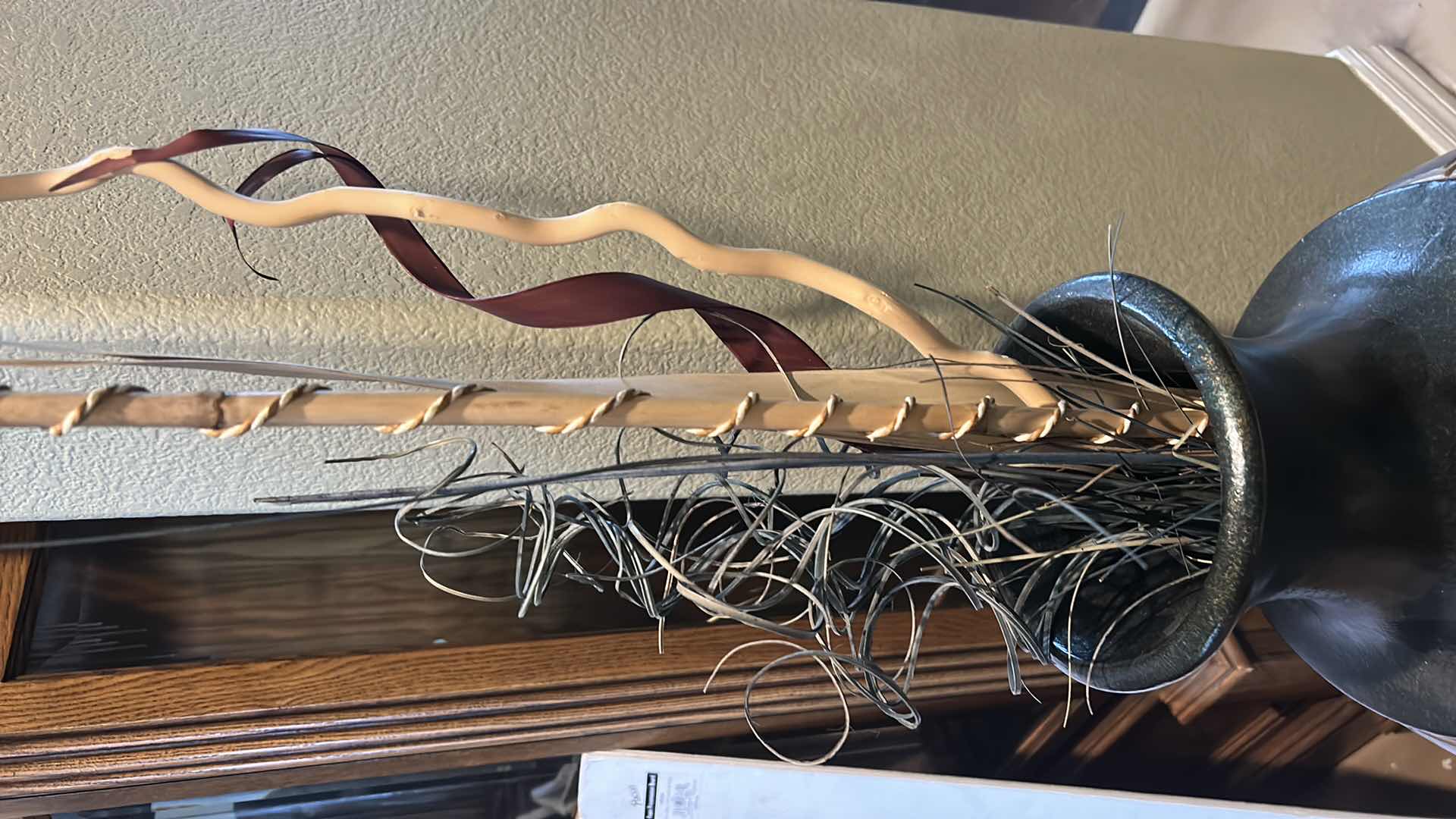 Photo 1 of METAL VASE WITH  BURGANDY AND GOLD ACCENTS H31”