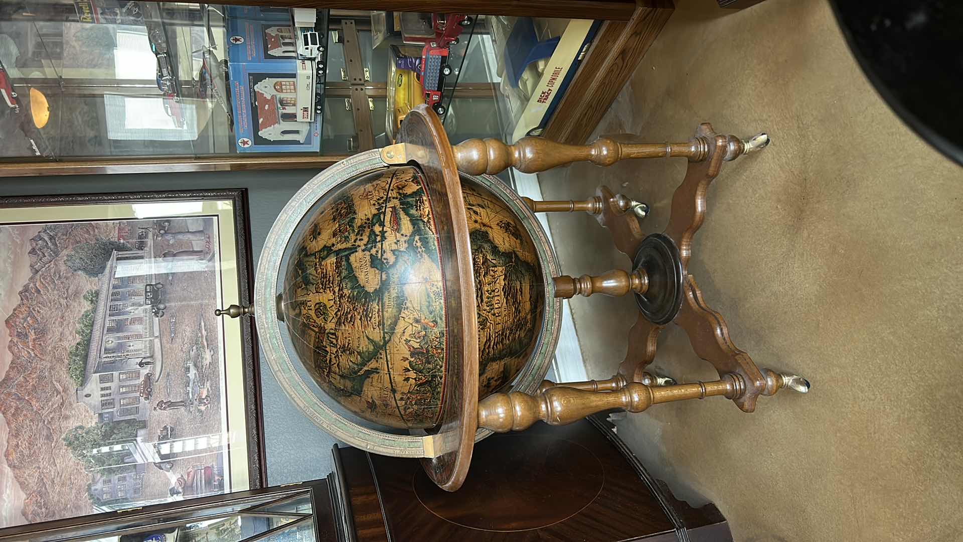 Photo 1 of VINTAGE GLOBE LIQUOR TABLE 29” x 39” (SOME DAMAGE, NEEDS TIGHTENING)