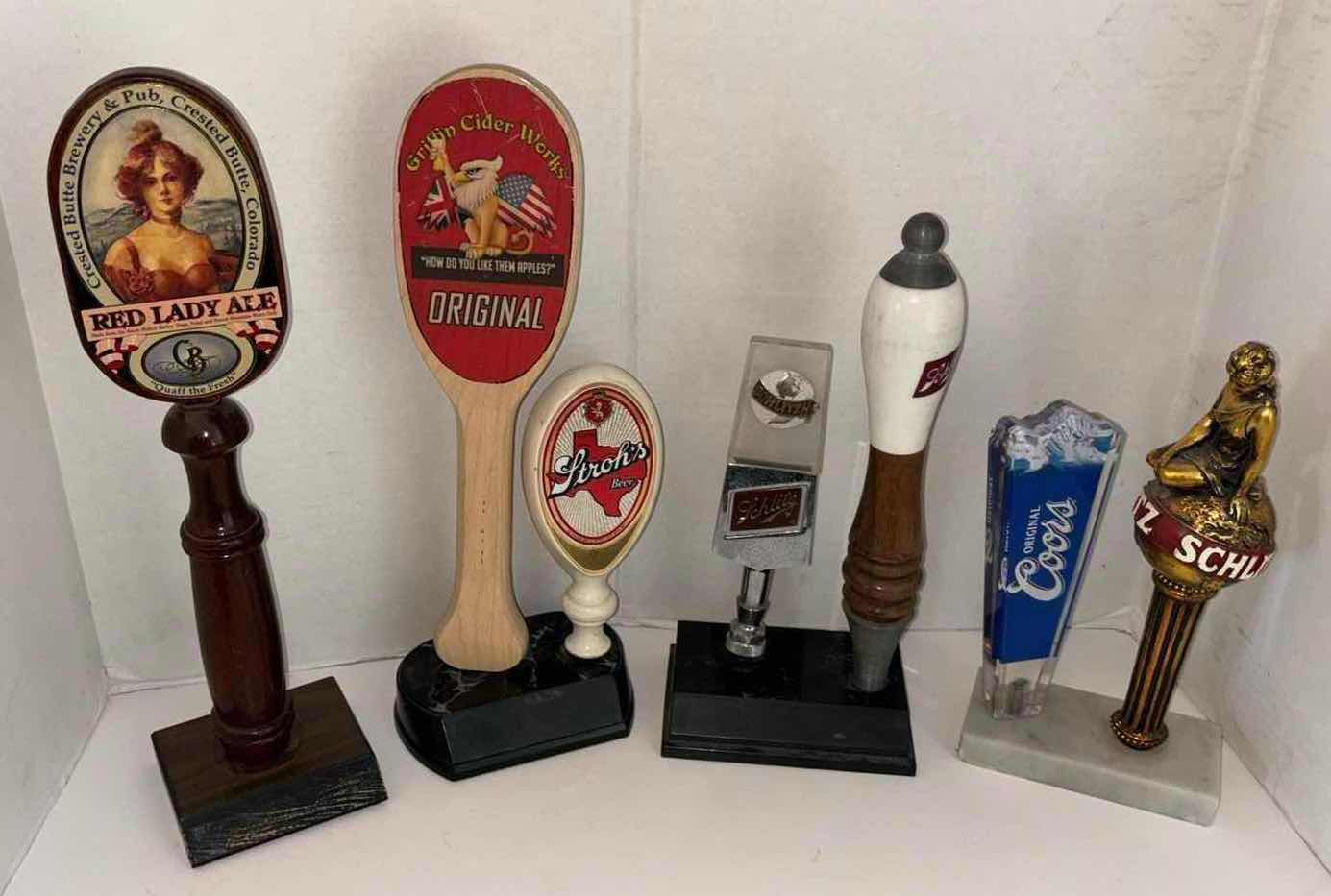 Photo 1 of RED LADY ALE, GRIFFIN CIDER WORKS, STROHS BEER, SCHLITZ & ORIGINAL COORS TAP HANDLES
