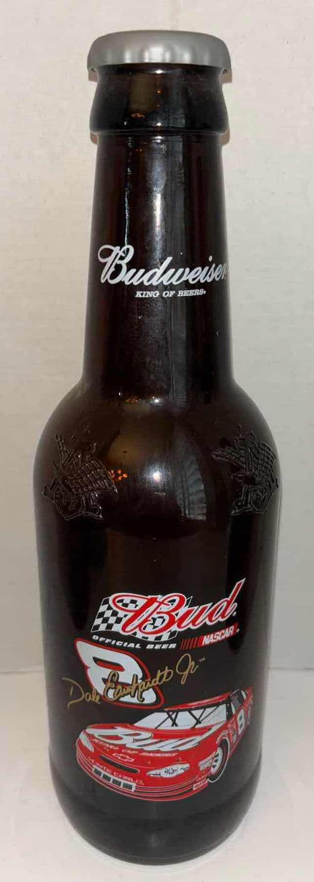 Photo 1 of BUDWEISER 64 OZ KING PITCHER 15” GLASS BEER BOTTLES- US AIR FORCE, DALE EARNHARDT JR & STURGIS (EMPTY)