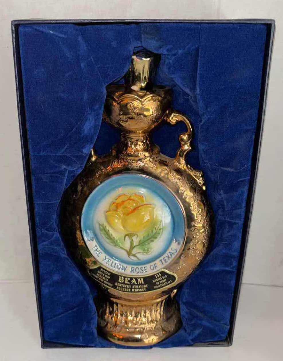 Photo 1 of VINTAGE JIM BEAM 1978 THE YELLOW ROSE OF TEXAS DECANTER & ORIGINAL BOX, AGED 135 MONTHS (EMPTY)