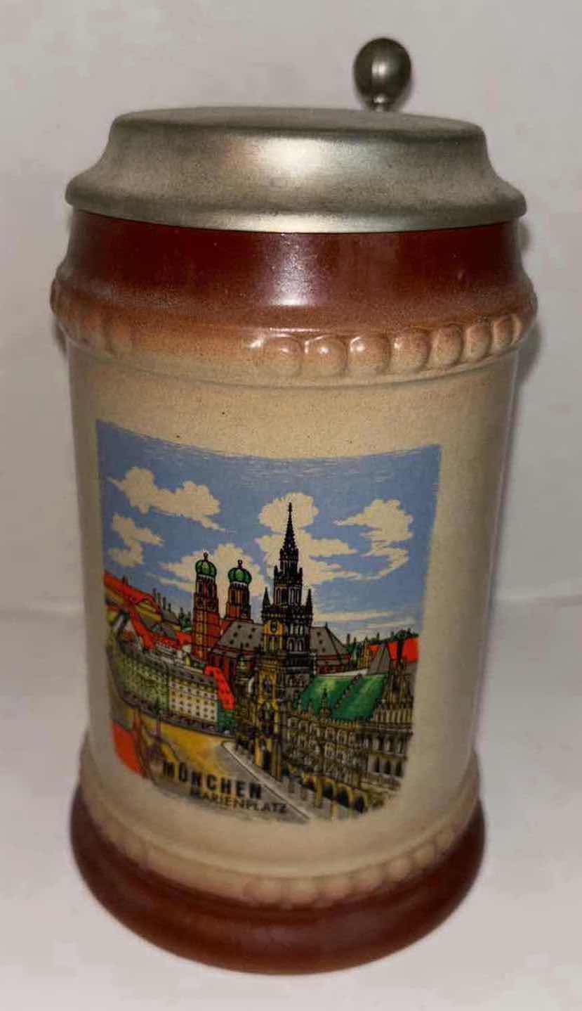 Photo 1 of ANHEUSER-BUSCH GRANTS FARM HOLIDAY1998 HOLIDAY STEIN, LIDDED GERMAN STEIN & NEW BELGIUM BREWING GLASS PITCHER