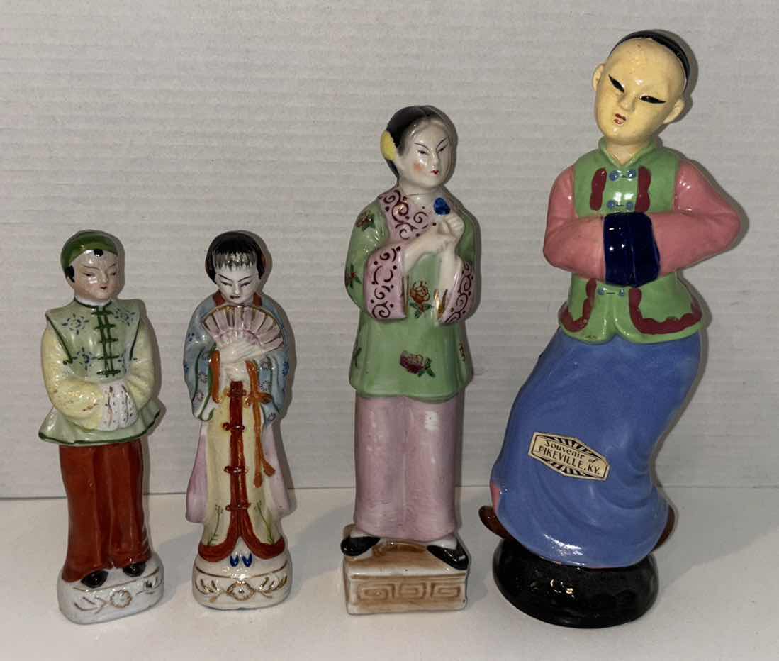 Photo 1 of ANTIQUE OCCUPIED JAPAN PORCELAIN ORIENTAL MEN AND WOMEN FIGURINES (TALLEST 9.75”)