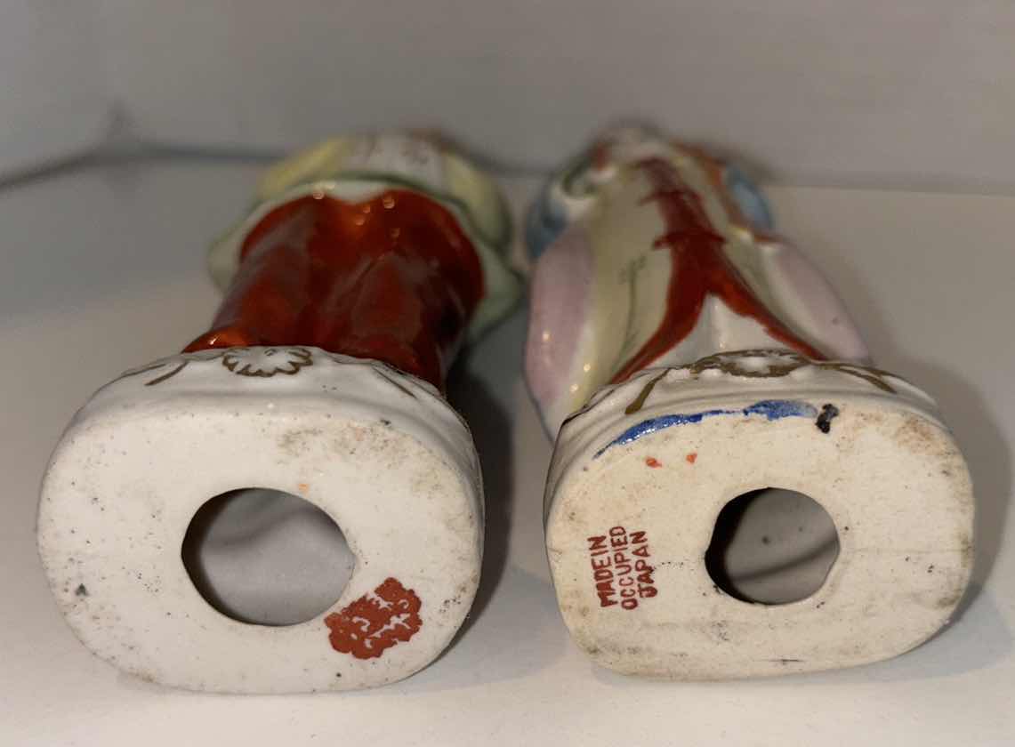 Photo 1 of ANTIQUE OCCUPIED JAPAN PORCELAIN ORIENTAL MEN AND WOMEN FIGURINES (TALLEST 9.75”)