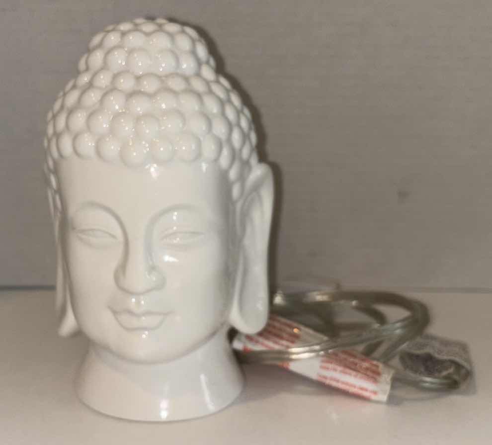 Photo 1 of CERAMIC 7.25” BUDDHA LIGHT-UP HEAD LAMP & VINTAGE FOO DOG TEMPLE LION PORCELAIN STATUE