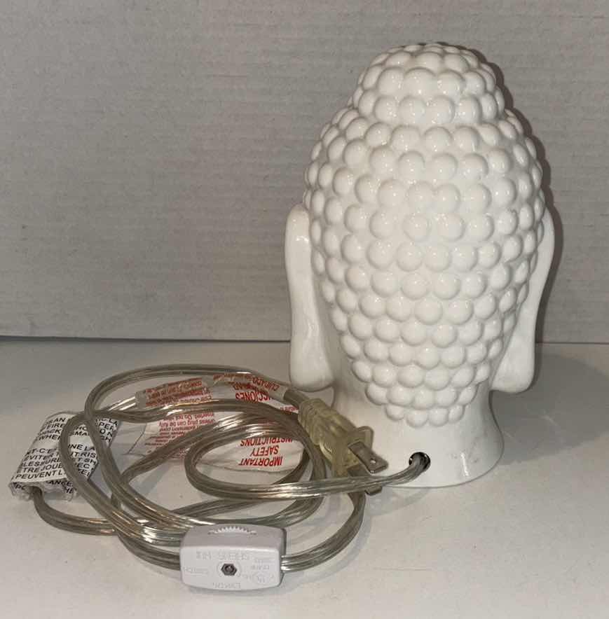 Photo 1 of CERAMIC 7.25” BUDDHA LIGHT-UP HEAD LAMP & VINTAGE FOO DOG TEMPLE LION PORCELAIN STATUE