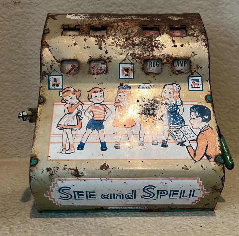 Photo 1 of 1940’s VINTAGE SEE AND SPELL METAL TOY
