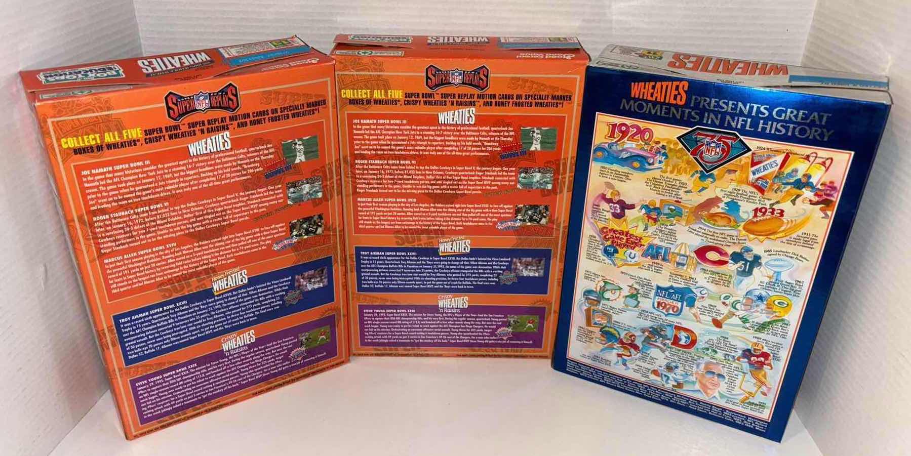 Photo 5 of 3-GENERAL MILLS WHEATIES CEREAL COLLECTORS BOXES, 3D HOLOGRAM SUPER BOWLS & NFL 75TH ANNIVERSARY