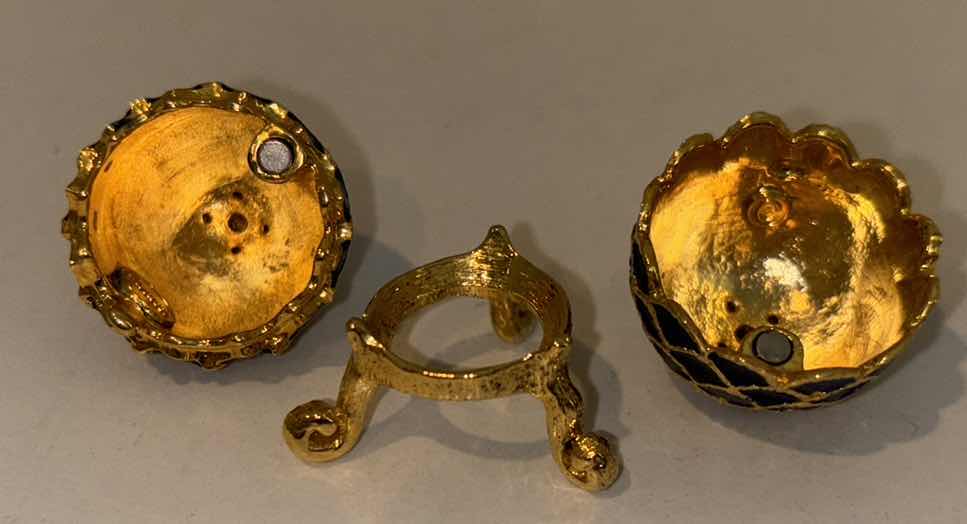 Photo 1 of CARUCCI 1.75” ENAMELED NAVY/GOLD EGG TRINKET BOX W RHINESTONES & STAND