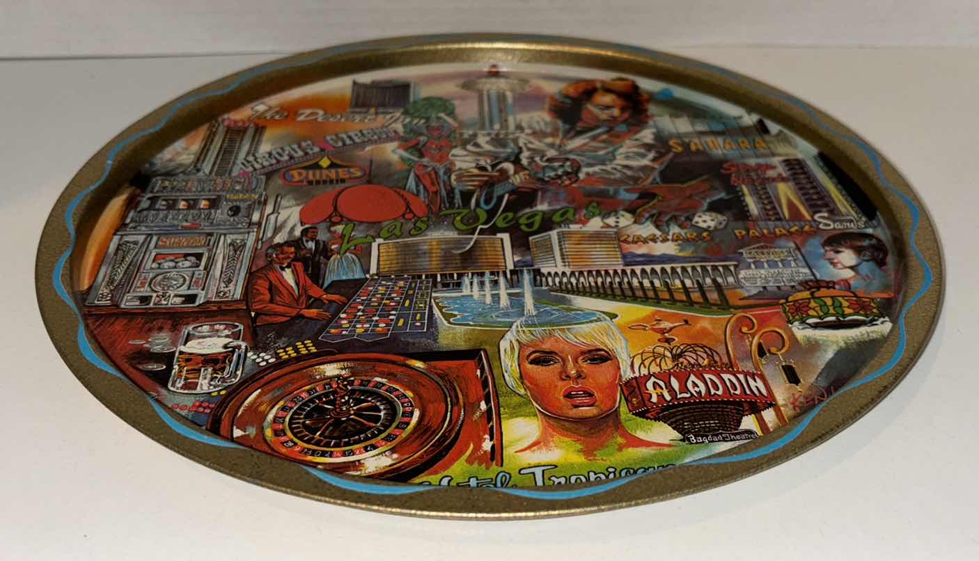 Photo 1 of VINTAGE 1960’S KEN HAAG LAS VEGAS  11” TIN ADVERTISING SOUVENIR TRAY W SIX DRINK COASTERS