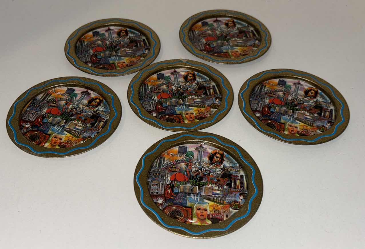 Photo 1 of VINTAGE 1960’S KEN HAAG LAS VEGAS  11” TIN ADVERTISING SOUVENIR TRAY W SIX DRINK COASTERS