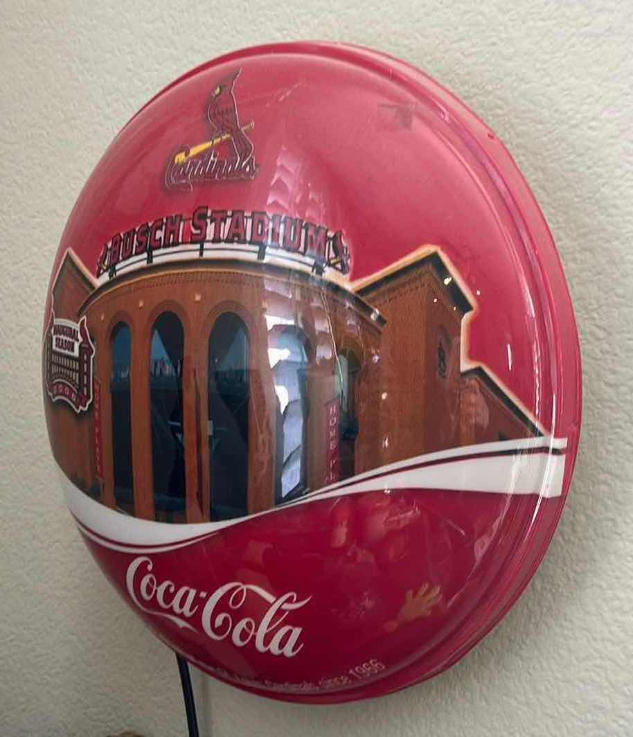 Photo 2 of 16” ROUND CARDINALS BUSCH STADIUM COCA-COLA HARD PLASTIC WALL LIGHT