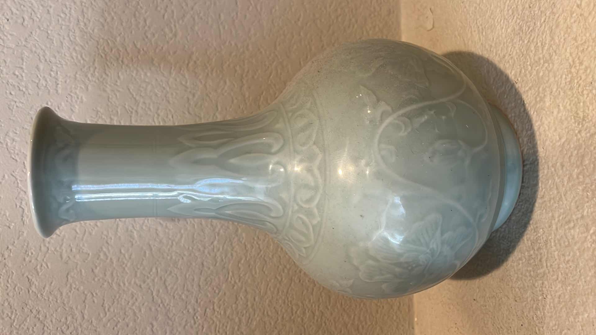 Photo 1 of STAMPED PALE GREEN PORCELAIN VASE H15”