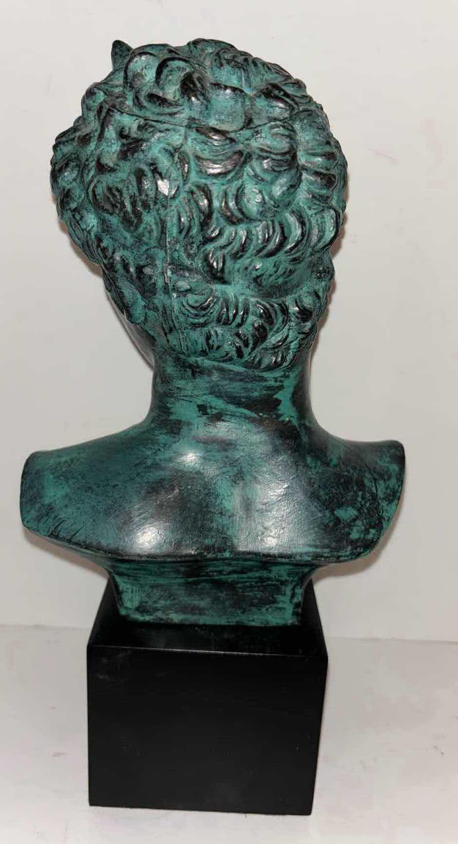 Photo 1 of DECORATIVE 20TH CENTURY ITALIAN VERDIGRIS BUST OF A ROMAN MALE, 5” x 6.25” H13”