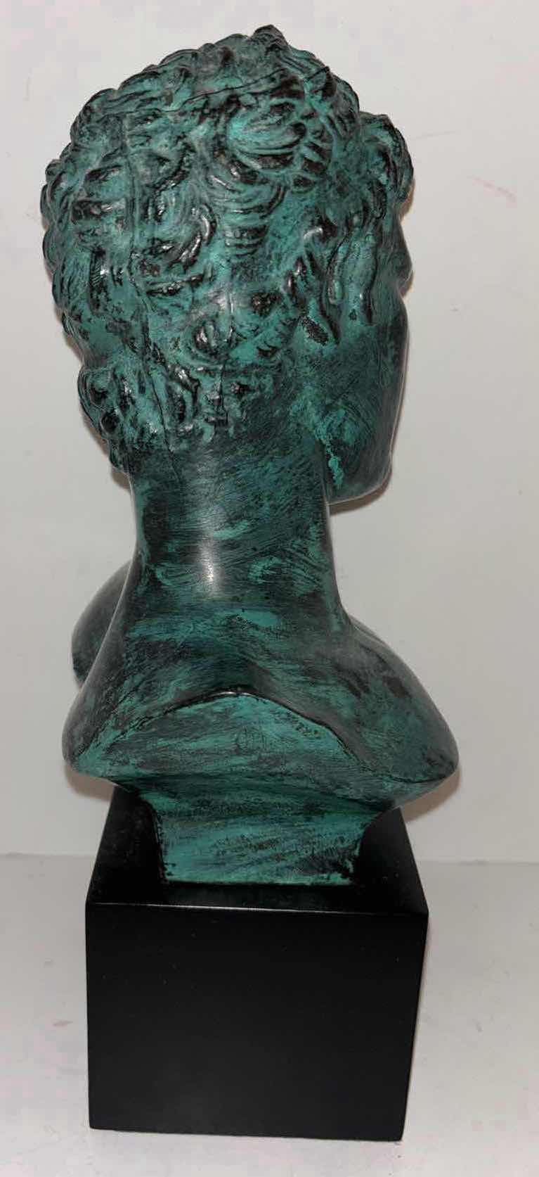 Photo 1 of DECORATIVE 20TH CENTURY ITALIAN VERDIGRIS BUST OF A ROMAN MALE, 5” x 6.25” H13”