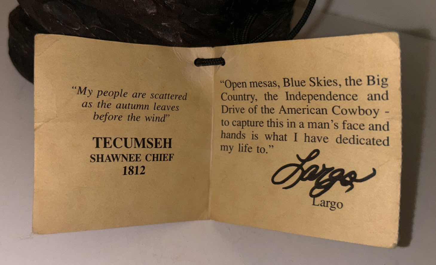 Photo 1 of 12.5” ORIGINAL WESTERN SCULPTURE BY LARGO, TECUMSEH SHAWNEE CHIEF 1812