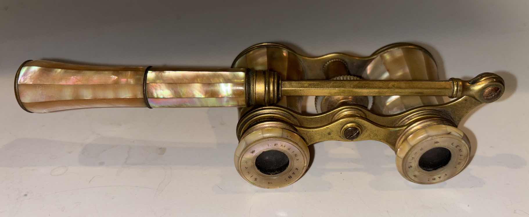 Photo 1 of 19TH CENTURY LEMAIRE FABT PARIS MOTHER OF PEARL ON BRASS OPERA GLASSES