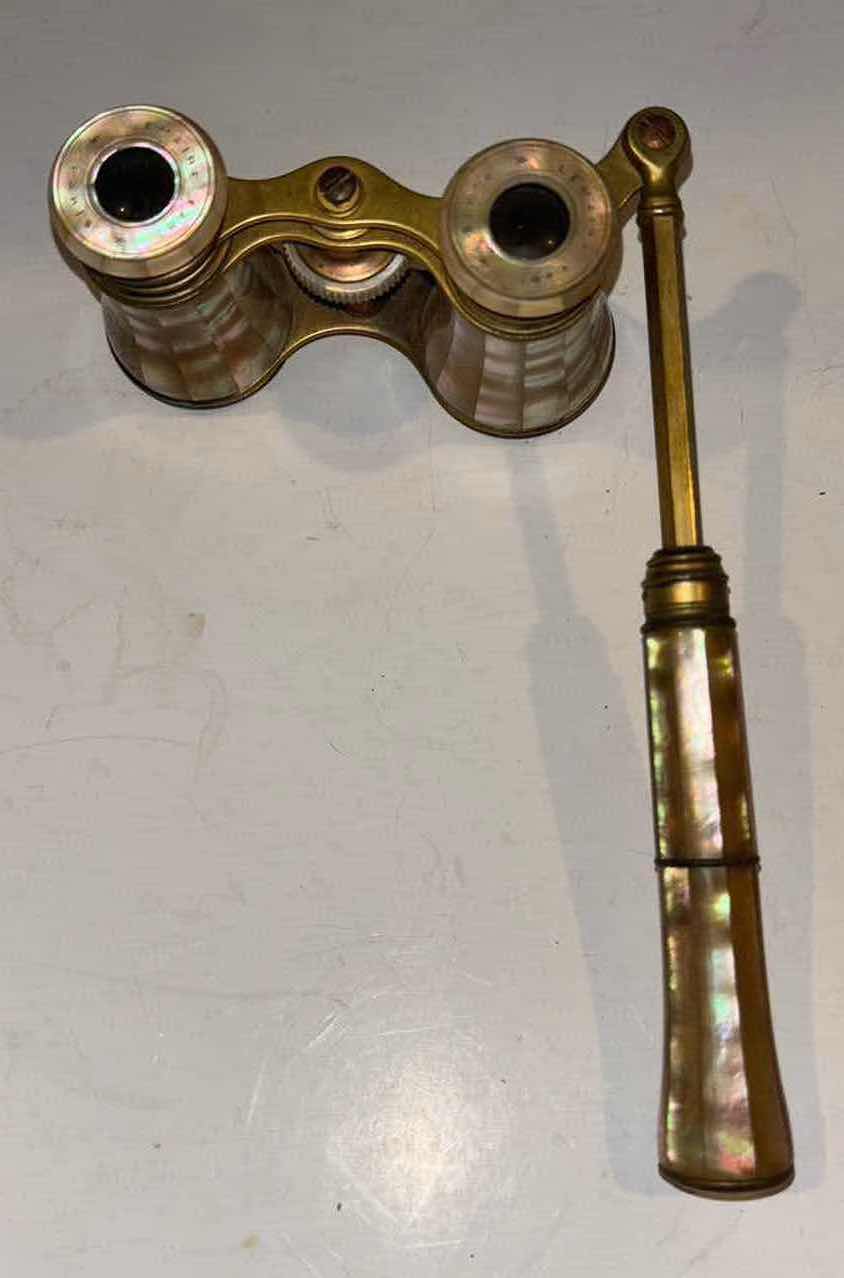 Photo 1 of 19TH CENTURY LEMAIRE FABT PARIS MOTHER OF PEARL ON BRASS OPERA GLASSES