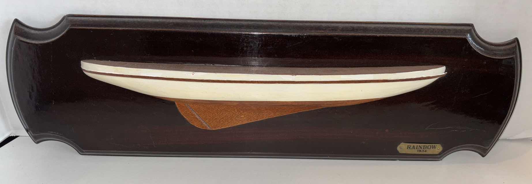 Photo 1 of HALF HULL SHIP MODEL, RAINBOW, 1934 & HALF HULL SHIP MODEL, AMERICA 1830 WALL HANGINGS (2)